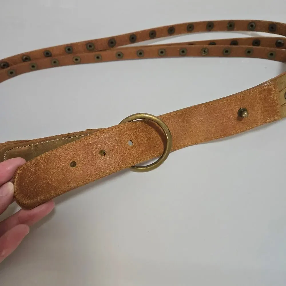 Bohemian Leather Metallic Gold Layered Studded Belt S/M O-Ring Hoop Festival